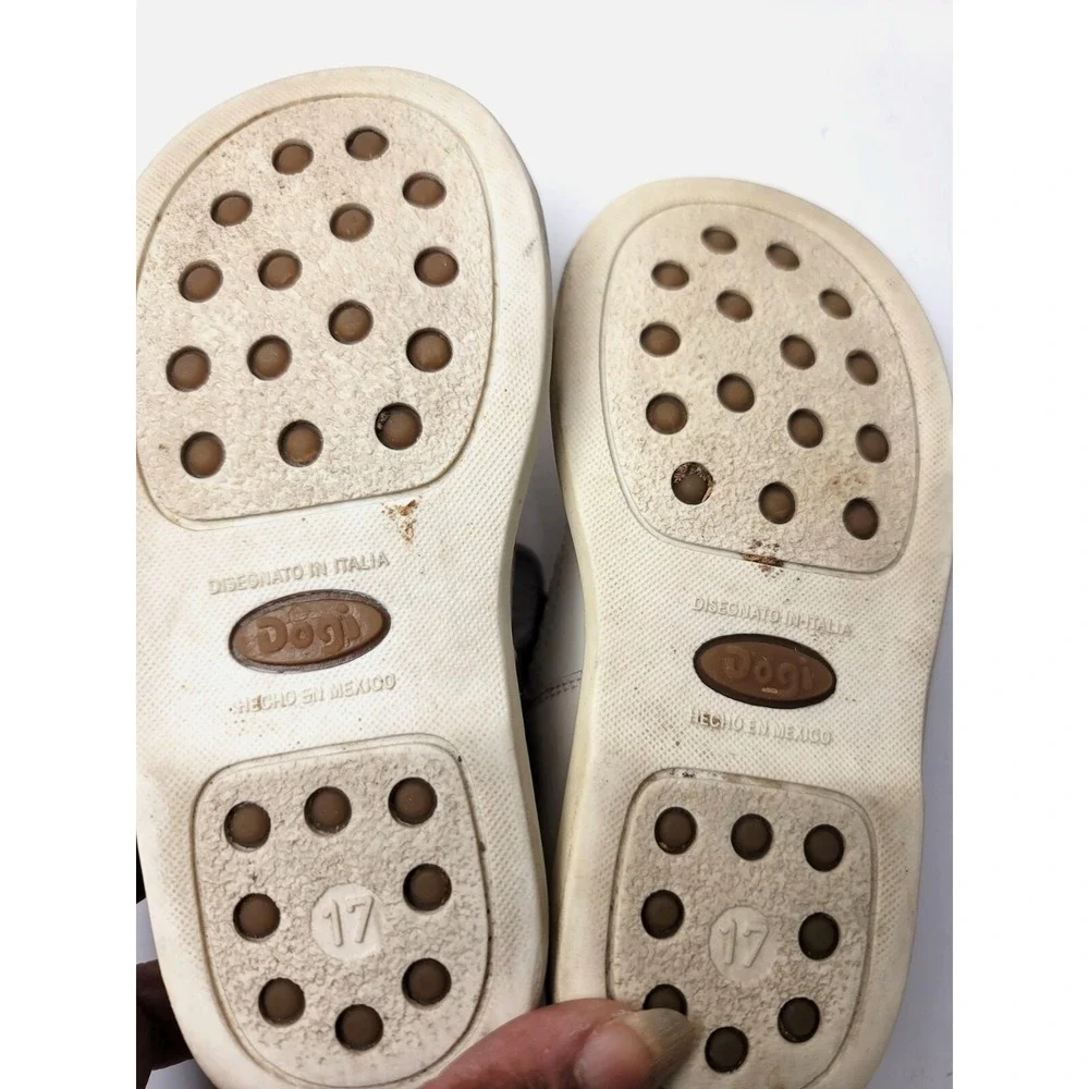 Vintage Dogi Toddler White Leather Buckled Mary Jane Shoes Bow Detail Size 17 US